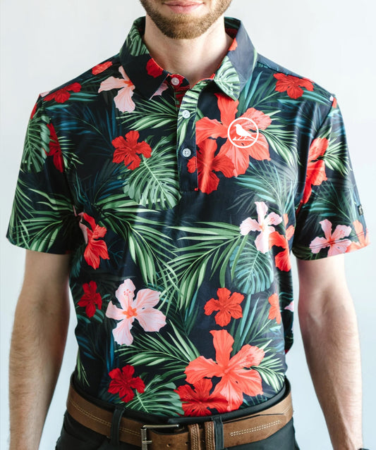 Jungle Hibiscus Golf Polo